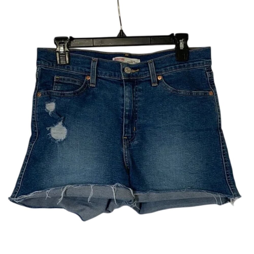 Levi Strauss Heritage high-rise Denim Blue Women's Shorts. Raw hem. Size 6.